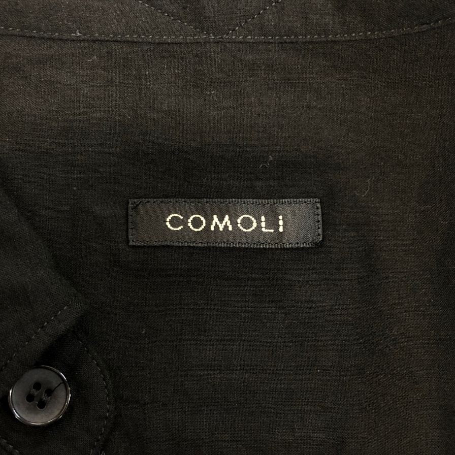 極美品◆コモリ  KHADIコットンWレイヤー コモリシャツ ブラック メンズ サイズ2 C03-02005 COMOLI 【AFB34】
