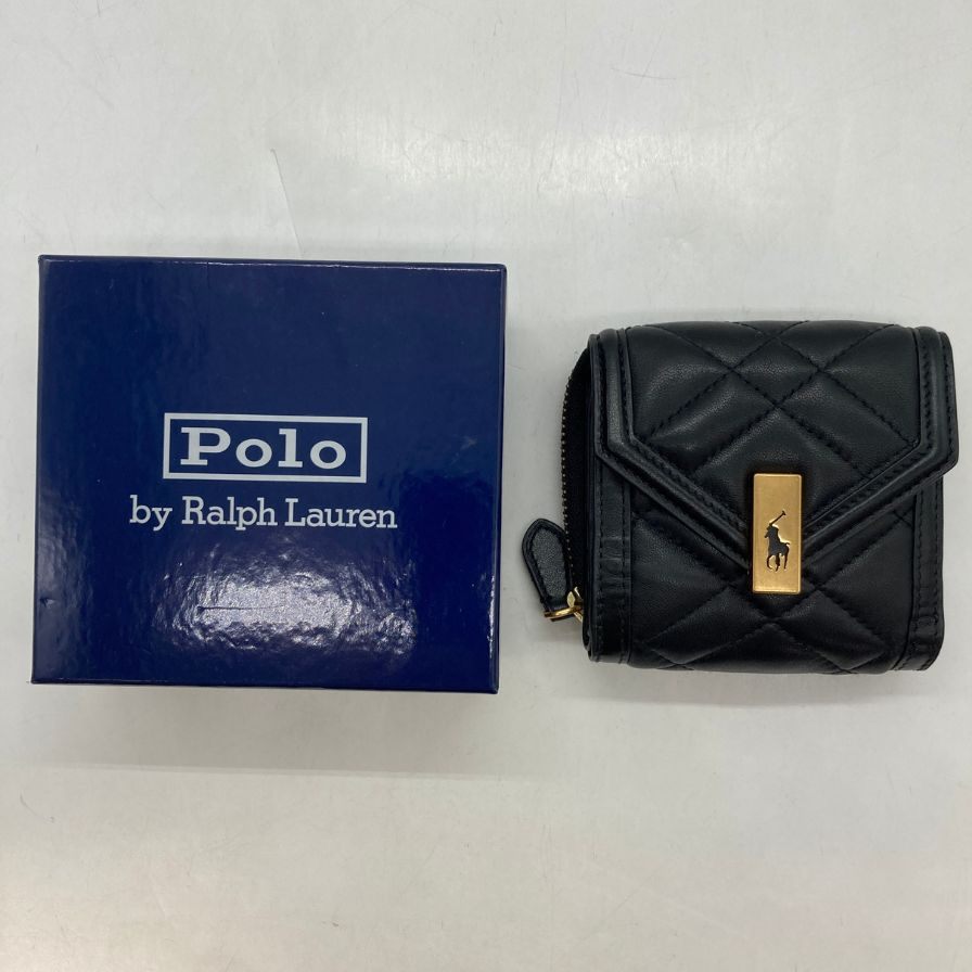 ポロ ラルフローレン 財布 キルト レザー ゴールド金具 ボタン ブラック POLO RALPH LAUREN【AFI7】