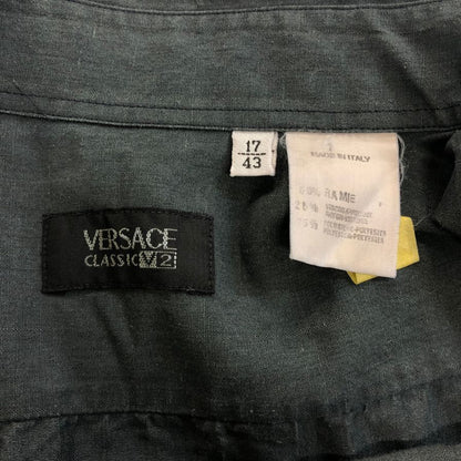 中古◆ヴェルサーチクラシック V2 長袖シャツ ラミー素材 メンズ サイズ43 カーキ系 VersaceClassicV2 【AFB12】
