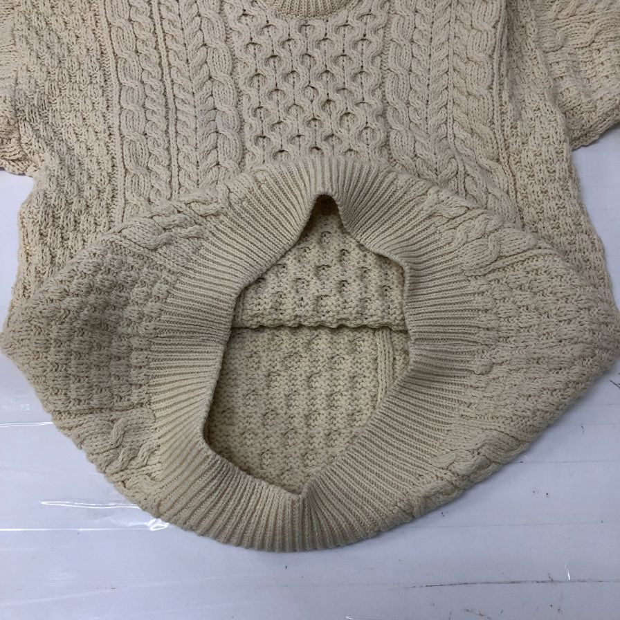 美品◆アラン ウーレンミルズ ニットセーター クルーネック ウール アイルランド製 メンズ サイズS ホワイト系 aran WOOLLEN MILLS 【AFB26】