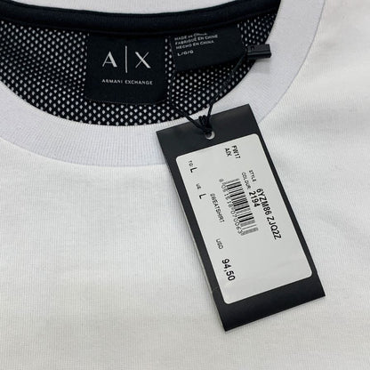 中古◆アルマーニ エクスチェンジ トレーナー 切替 刺繍 ロゴ クルーネック スウェット ホワイト メンズ サイズL ARMANI EXCHANGE 【AFB9】