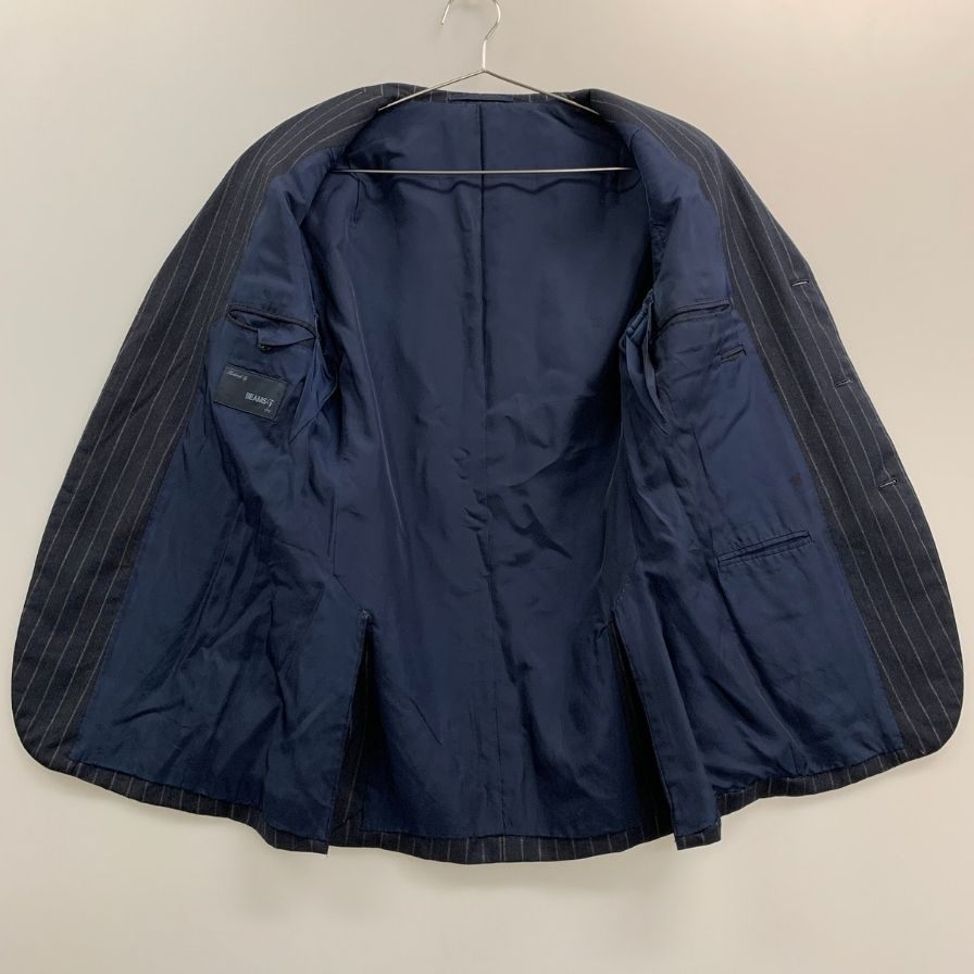 中古◆ビームスエフ 3B テーラードジャケット カシミヤ混 ストライプ ネイビー メンズ サイズ90 BEAMS F 【AFA10】