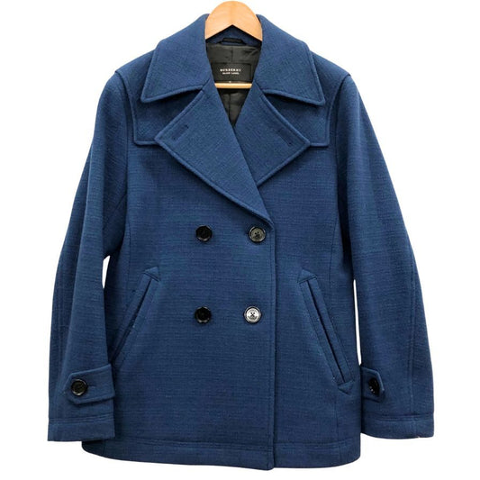 美品◆バーバリー ブラックレーベル ウール Pコート ブルー メンズ Mサイズ BURBERRY BLACK LABEL 【AFA7】
