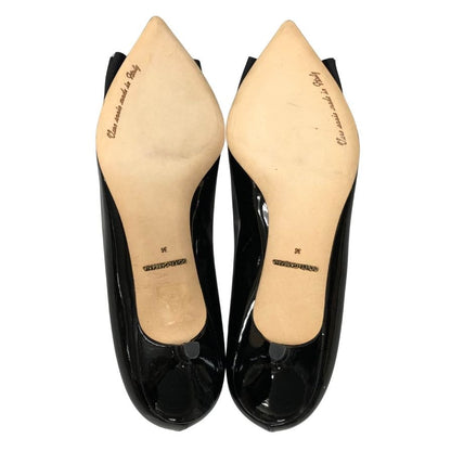 ドルチェ&ガッバーナ エナメル パンプス ビジューリボン レディース サイズ36 ブラック DOLCE&GABBANA 約22.5cm【AFC46】