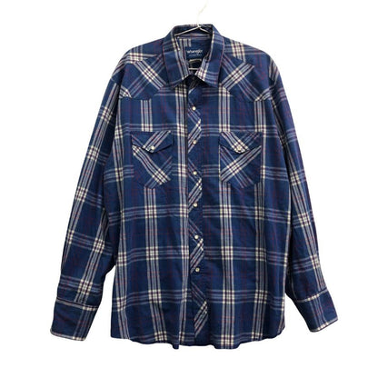美品◆ラングラー 90S 長袖シャツ バングラデシュ製 ブルー メンズ サイズXL Wrangler 【AFB12】