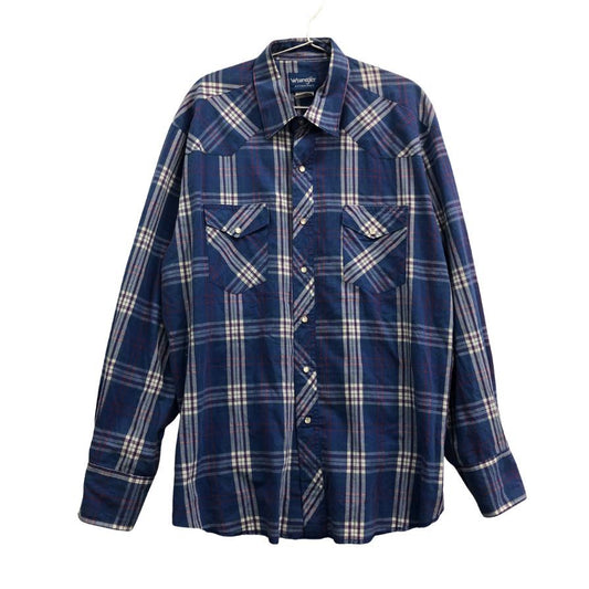 美品◆ラングラー 90S 長袖シャツ バングラデシュ製 ブルー メンズ サイズXL Wrangler 【AFB12】