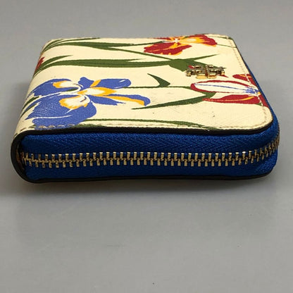 トリーバーチ コインケース 花柄 ラウンドファスナー レザー ベージュ系 レディース TORY BURCH【AFB50】【中古】
