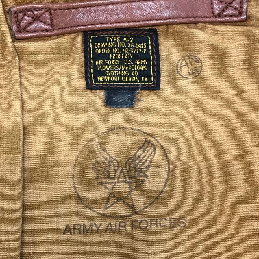 美品◆フラワーズマックローガン レザージャケット TYPE A-2 ワッペン メンズ ブラウン サイズ不明 FLOWERS McCOLGAN 【AFG1】