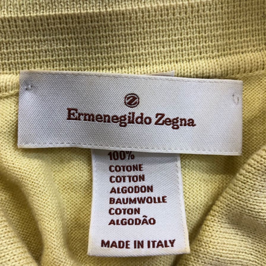 美品◆エルメネジルドゼニア ニットポロシャツ コットン イエロー サイズM/50 Ermenegildo Zegna 【AFB12】