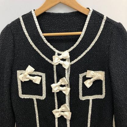中古◆ノコオーノ プリーツ加工 リボン付きジャケット ブラック サイズ38 レディース NOKO OHNO 【AFB9】