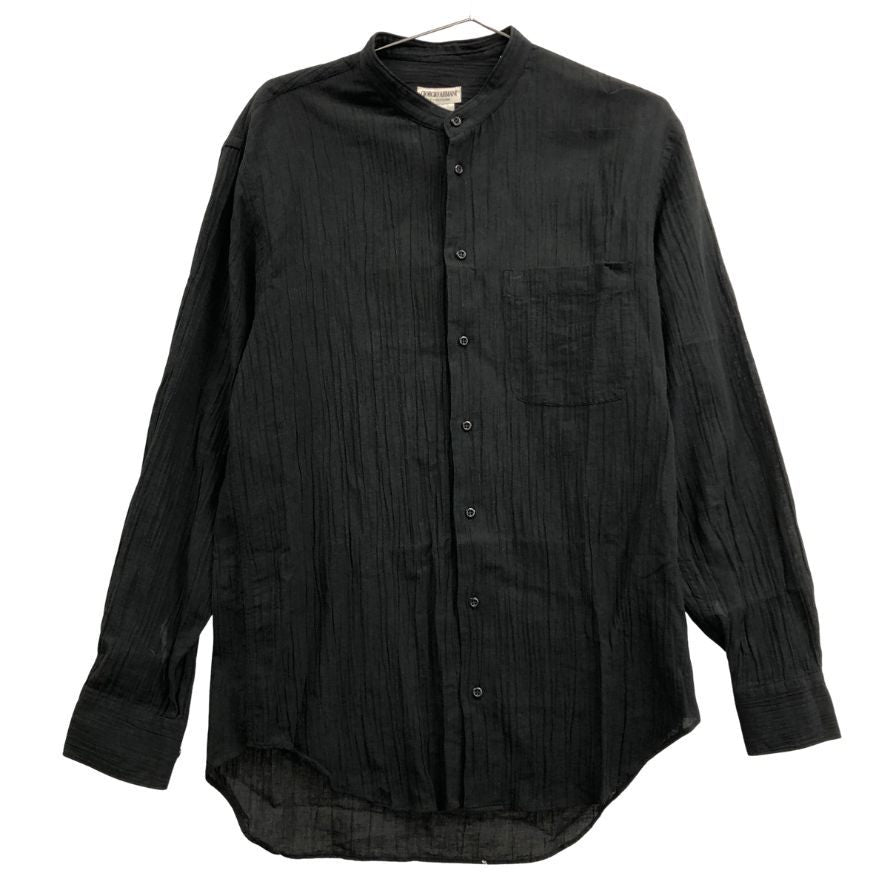 極美品◆ジョルジオ アルマーニ ノーカラー 長袖シャツ ストライプ織柄 ブラック サイズM GIORGIO ARMANI 【AFB12】