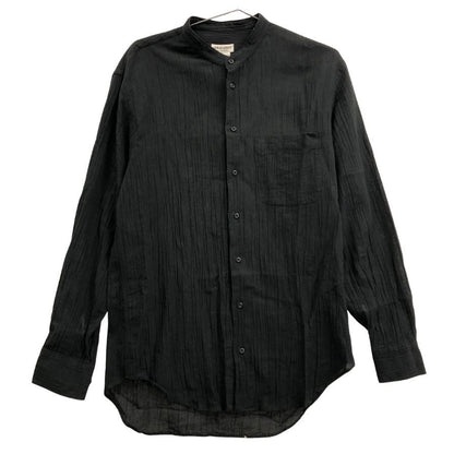 極美品◆ジョルジオ アルマーニ ノーカラー 長袖シャツ ストライプ織柄 ブラック サイズM GIORGIO ARMANI 【AFB12】