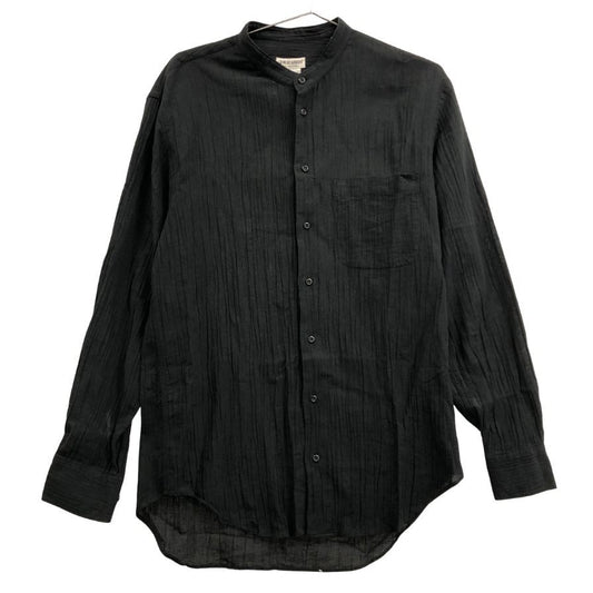 極美品◆ジョルジオ アルマーニ ノーカラー 長袖シャツ ストライプ織柄 ブラック サイズM GIORGIO ARMANI 【AFB12】