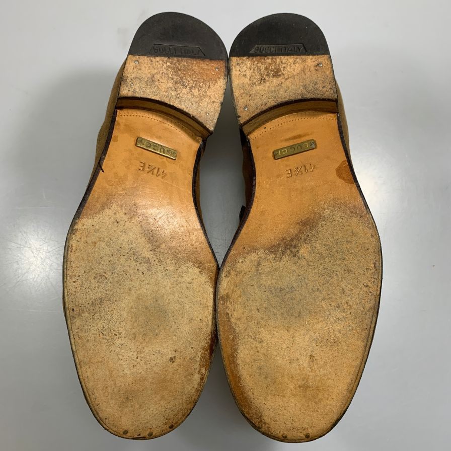 グッチ ビットローファー スエード ブラウン メンズ サイズ41.5E GUCCI 約26.5cm【AFC44】
