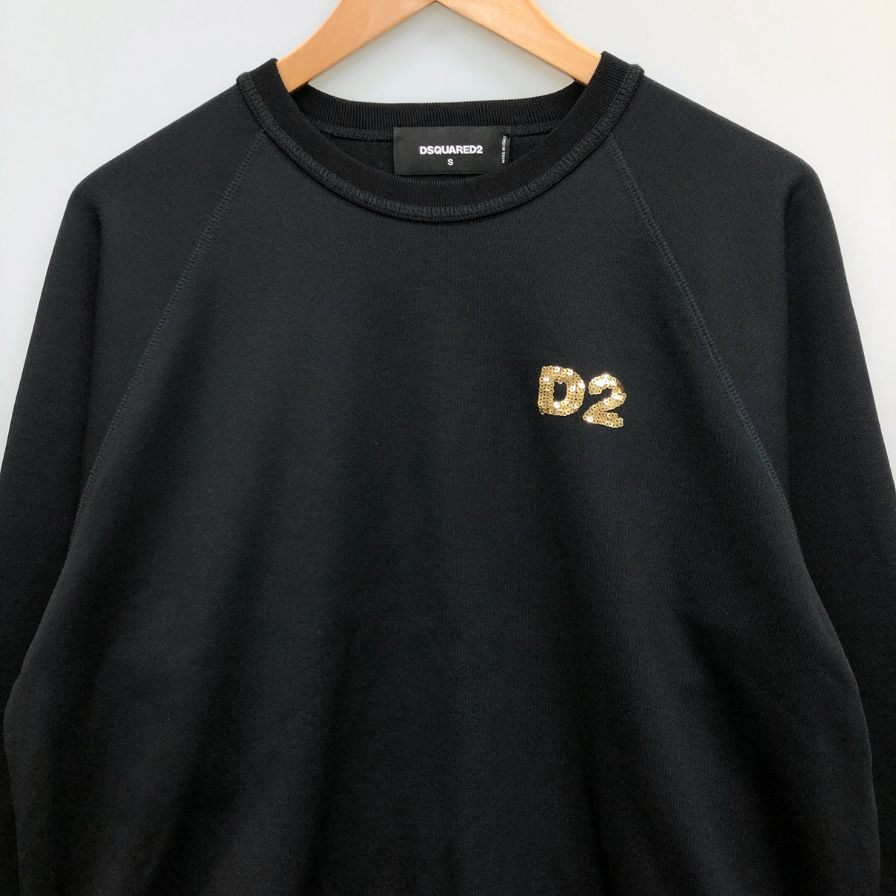極美品◆ディースクエアード スウェット スパンコールロゴ レディース ブラック サイズS DSQUARED2 【AFB39】