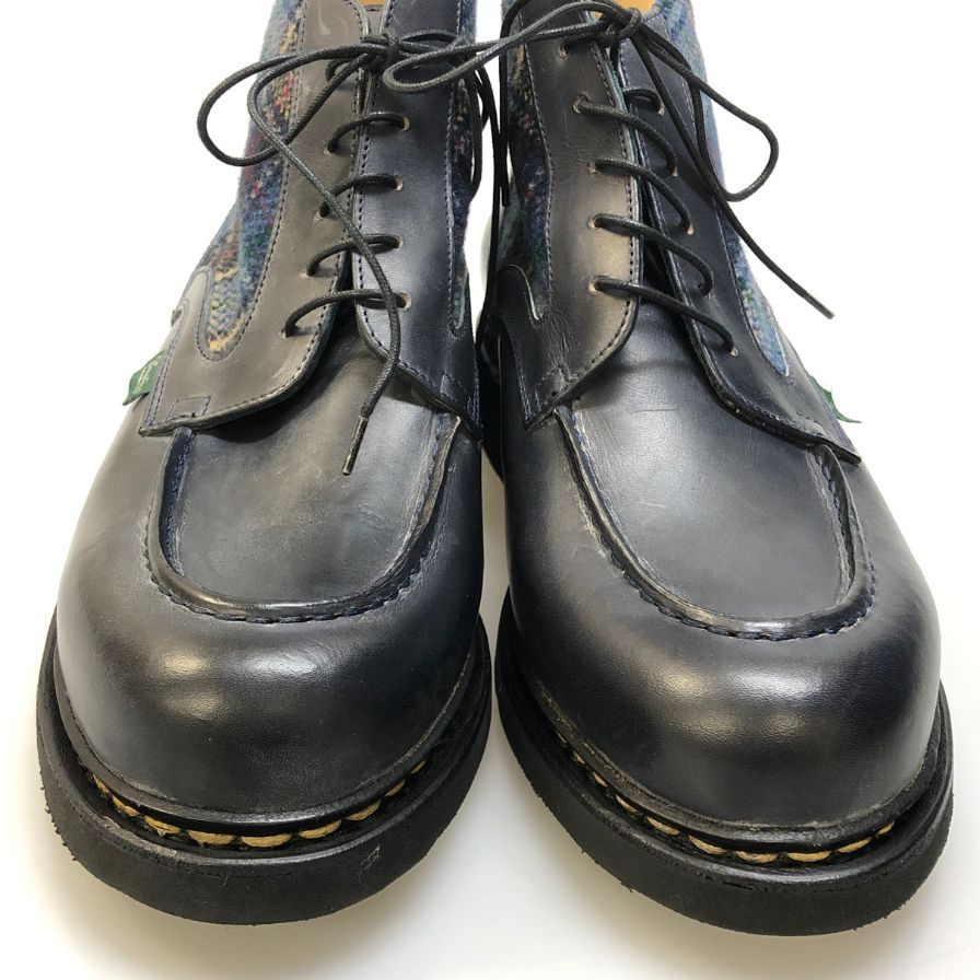 パラブーツ レザーブーツ リスレザー チェック コンビ ウール ツイード ネイビー メンズ サイズ8 PARABOOT ブーツ 約27.0cm【LA】【中古】