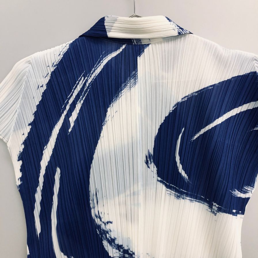 美品◆プリーツプリーズ イッセイミヤケ プリーツプリーズ   ワンピース PP21-JJ712 総柄ブルー サイズ4 PLEATS PLEASE 【AFB4】