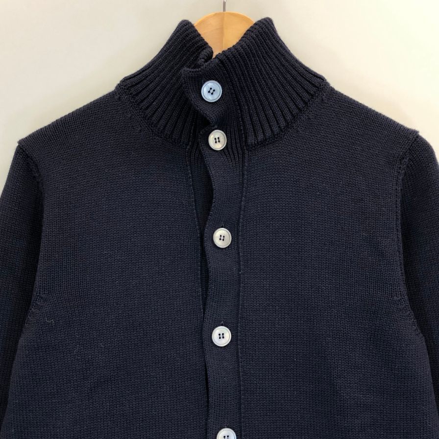 美品◆ザノーネ ニット 厚手 ハイネック ボタン コットン メンズ ネイビー サイズ48 ZANONE 【AFB44】