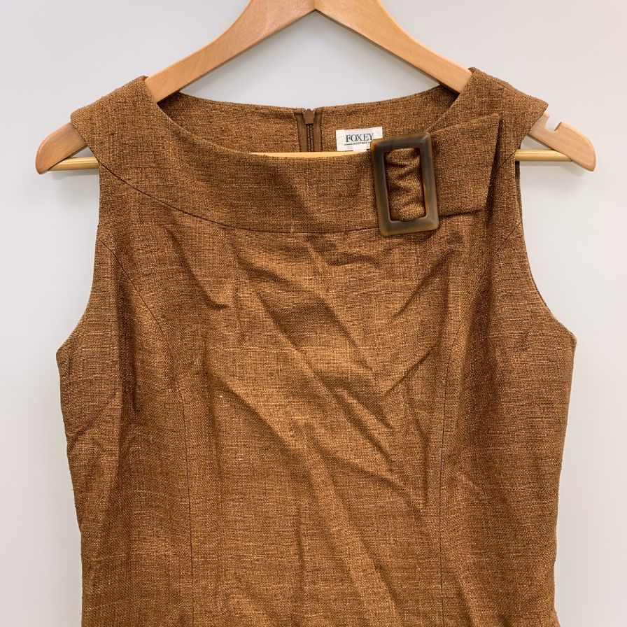 極美品◆フォクシー シルク100%ワンピース 水牛バックル ブラウン サイズ40 FOXEY 【AFB14】