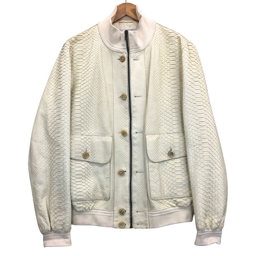 中古◆イヴサンローラン パイソン ボンバーレザーブルゾン メンズ サイズ50 ホワイト YVES SAINT LAURENT 【AFA15】