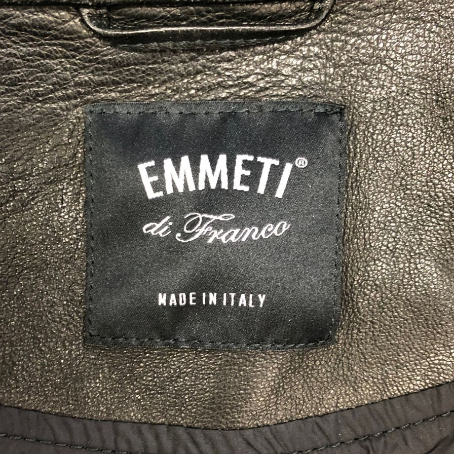 極美品◆エンメティ シングルライダースジャケット ジップアップ ラムスキン ブラック サイズ52 EMMETI 【AFG1】