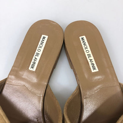 マノロブラニク フラットサンダル スエード ベージュ レディース サイズ39 MANOLO BLAHNIK 約25.0cm【YB3】