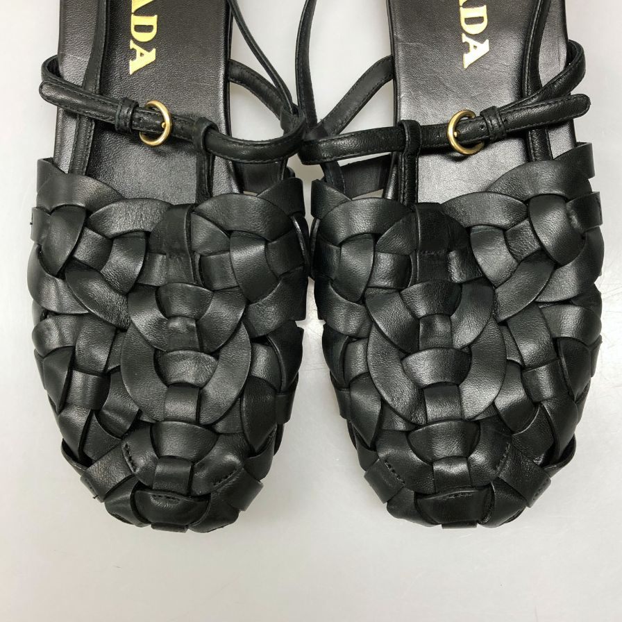 プラダ 編み込みサンダル 1S207M レディース サイズ36.5 ブラック PRADA 約23.0cm【AFC29】