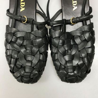 プラダ 編み込みサンダル 1S207M レディース サイズ36.5 ブラック PRADA 約23.0cm【AFC29】