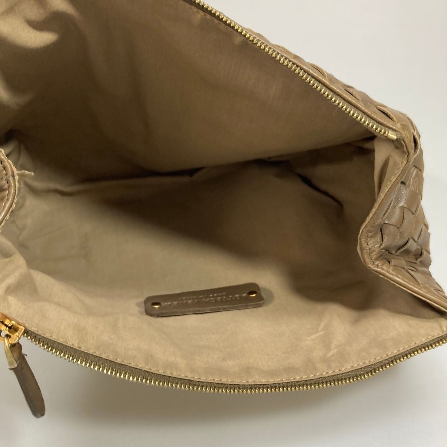 ボッテガヴェネタ ポーチ イントレチャート 化粧ケース レザー ダークブラウン BOTTEGA VENETA【AFE10】【中古】