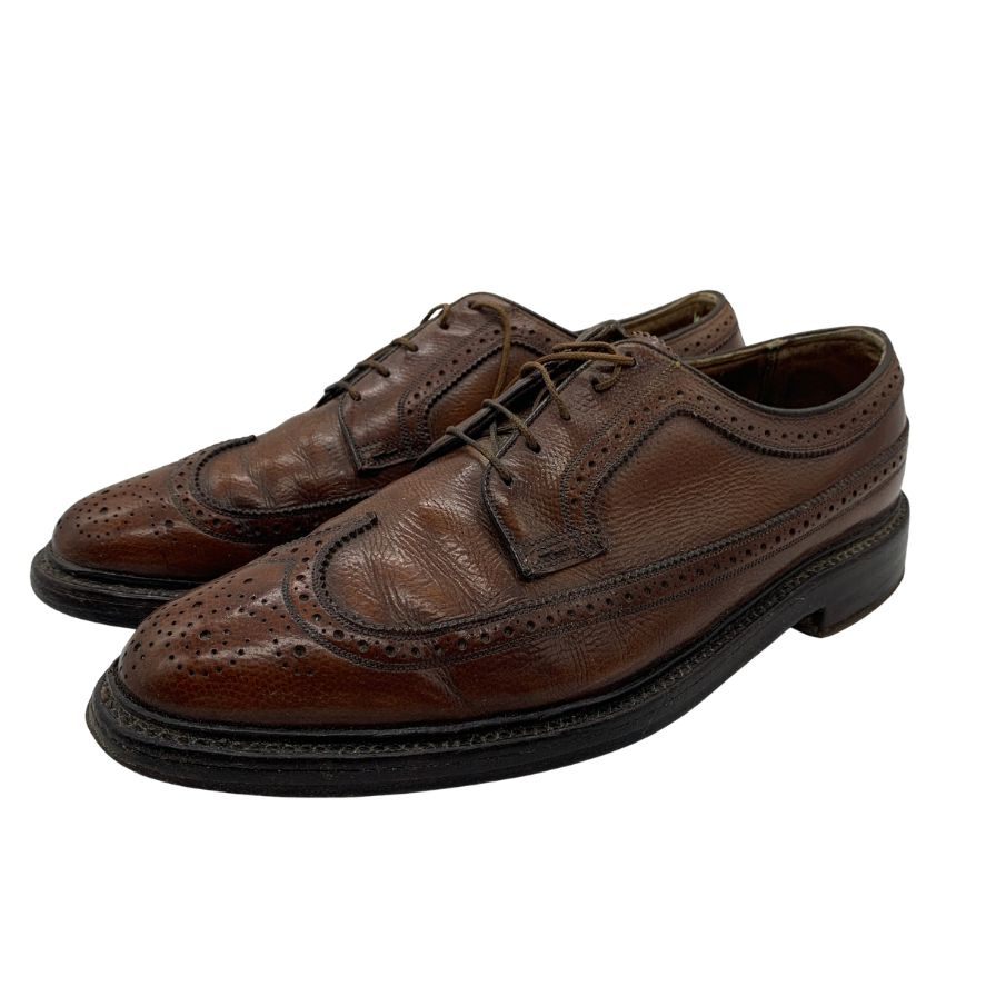 フローシャイム レザーシューズ ウイングチップ グレインレザー ブラウン メンズ サイズUS9.5D FLORSHEIM 約27.5cm【YB6】