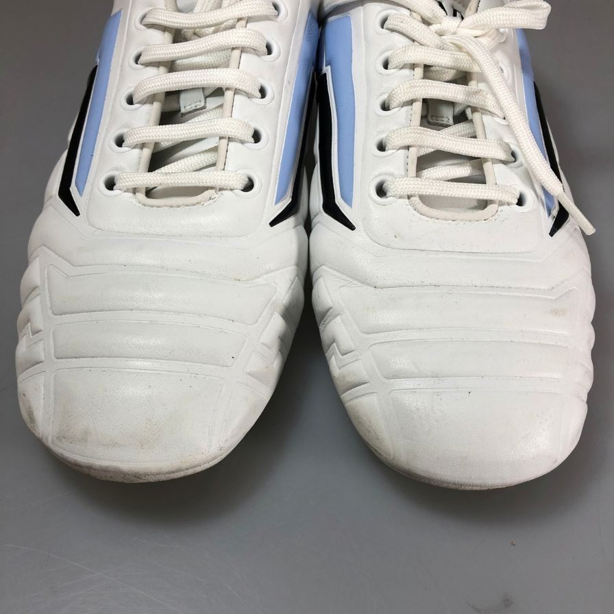 プラダ ドライビングシューズ レザー 505 ホワイト×ブルー レディース サイズ36.5 PRADA 約23.5cm【AFC42】