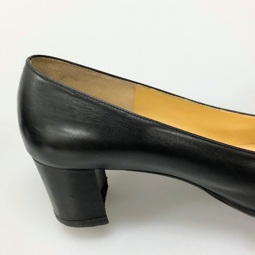 銀座かねまつ パンプス ヒール レザー リボン デザイン ブラック ゴールド レディース サイズ23 Ginza Kanematsu 約23.0cm【AFC45】