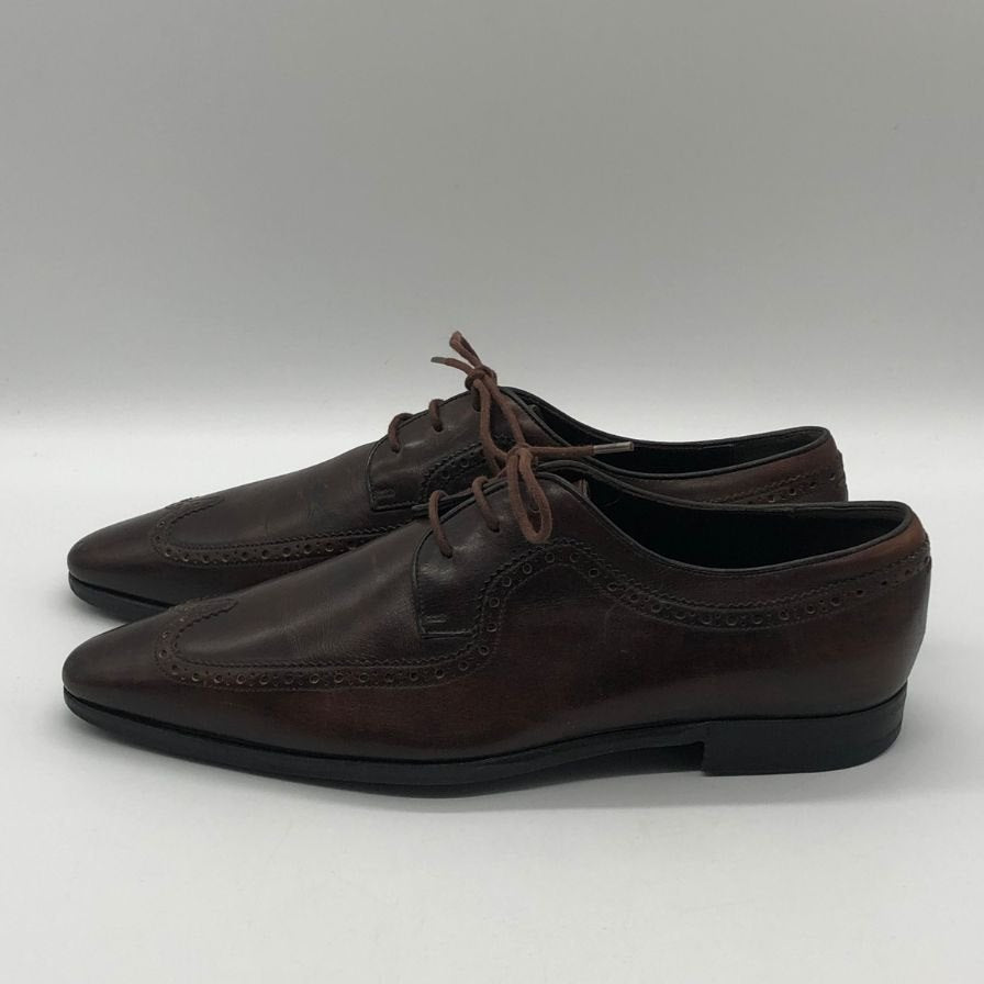 グッチ 内羽根 ウイングチップ レザーシューズ ブラウン メンズ サイズ39E GUCCI 約24.0cm【PTM2】