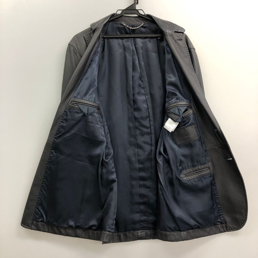 美品◆ブリオーニ ディアスキン クロコパッチ コンビ レザー ジャケット ブラック メンズ サイズ50 BRIONI 【AFA17】