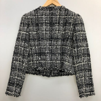 美品◆ルネ ティシュー ノーカラー ツイードジャケット 6343050 38サイズ ブラック系 6343050 Rene Tissue 【AFB42】