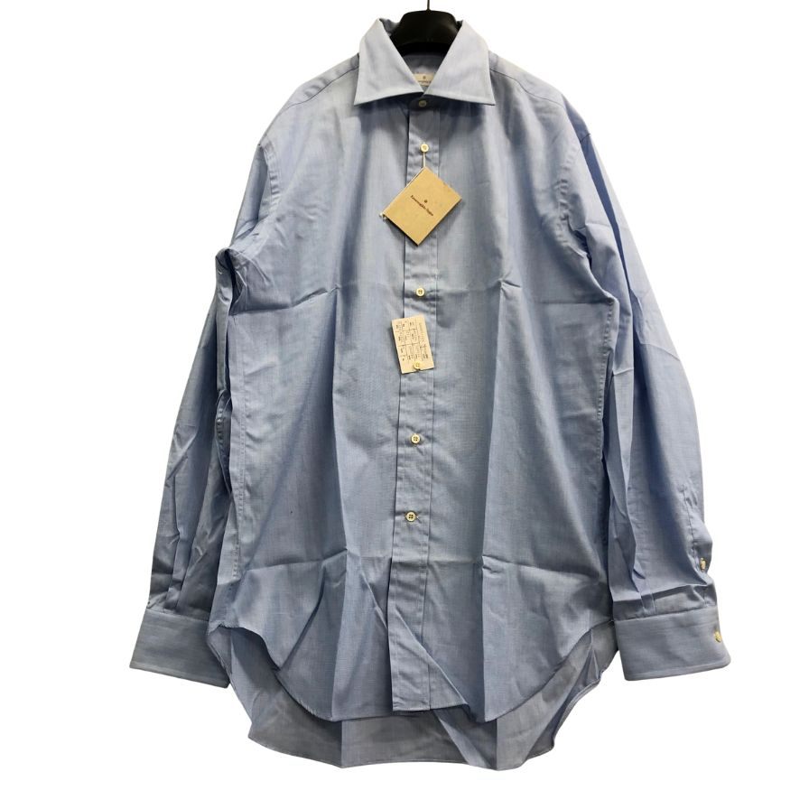 新品同様◆エルメネジルドゼニア 長袖ドレスシャツ ブルー サイズ39/15.5 Ermenegildo Zegna 【AFB34】