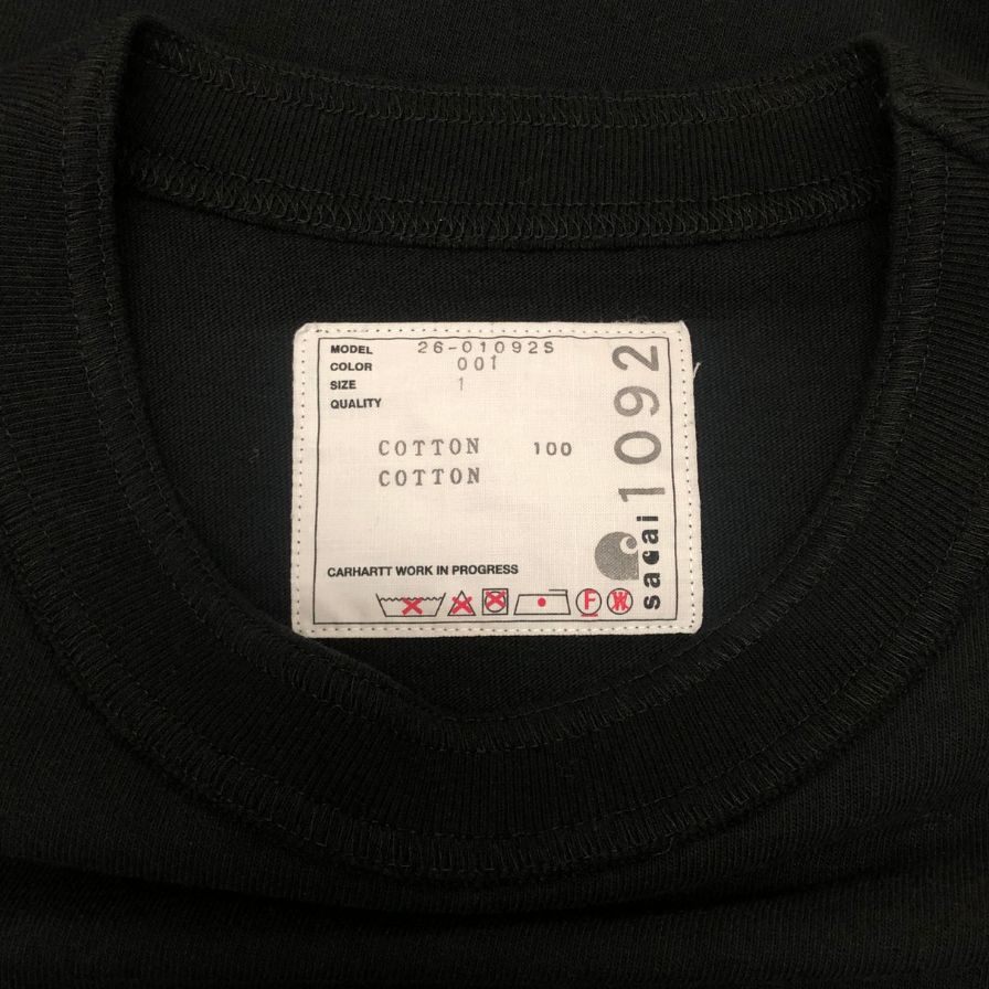 美品◆サカイ  カーハート  WIP 26SS コラボレーション半袖Tシャツ 26-01092S メンズ サイズ1 ブラック sacai 【AFB3】