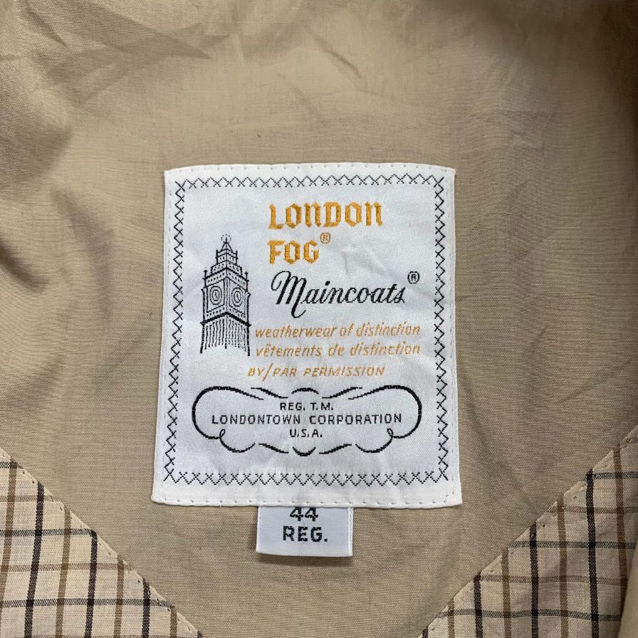 美品◆ロンドンフォグ バルカラーコート 70S USA製 裏地チェック ベージュ メンズ サイズ 44 LONDON FOG 【AFA17】