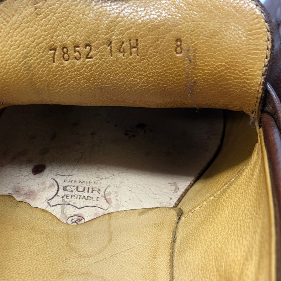 パラブーツ レザーシュ―ズ コインローファー アドニス シボ革 マロン UK8 Paraboot 約26.5cm【AFD13】