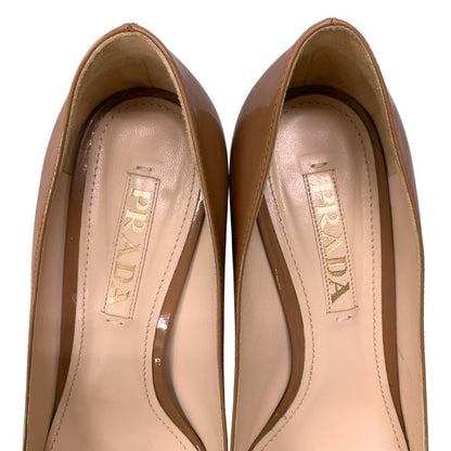 プラダ パンプス エナメル レザー チャンキ―ヒール バイカラー ベージュ系 レディース サイズ36.5 PRADA 約22.5cm【AFC34】