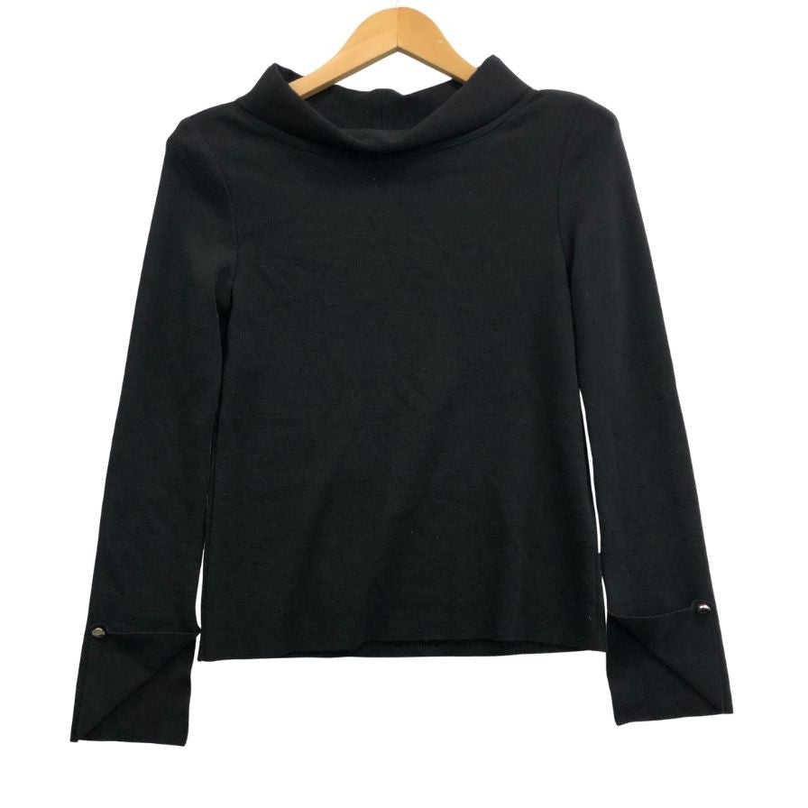 美品◆フォクシ―ニューヨーク ニット 37123 オフタートルネック ウール 肩パッド付 ブラック サイズ38 FOXEY NEWYORK 【AFB10】