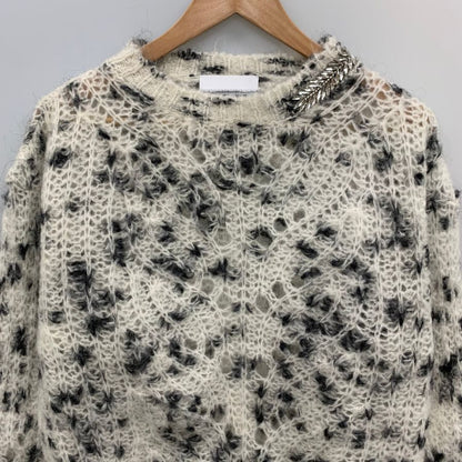 極美品◆ブランド ユニーク セーター モヘア混 襟元ビジューあしらい ハンドメイド イン イタリー レディース サイズ2 ホワイト系 BRAND UNIQUE 【AFB26】