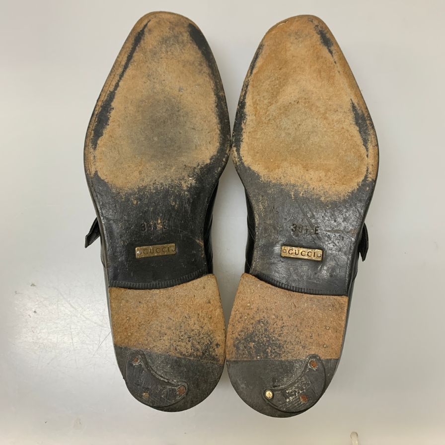 グッチ スリッポン GGストラップ プレーントゥ 09106 カーフ メンズ ブラック サイズ39.5E GUCCI 約25.0cm【AFD2】