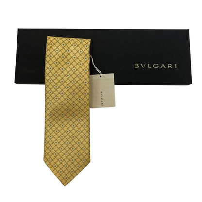 ブルガリ ネクタイ  シルク100％ 格子模様 イエロー BVLGARI【AFI21】