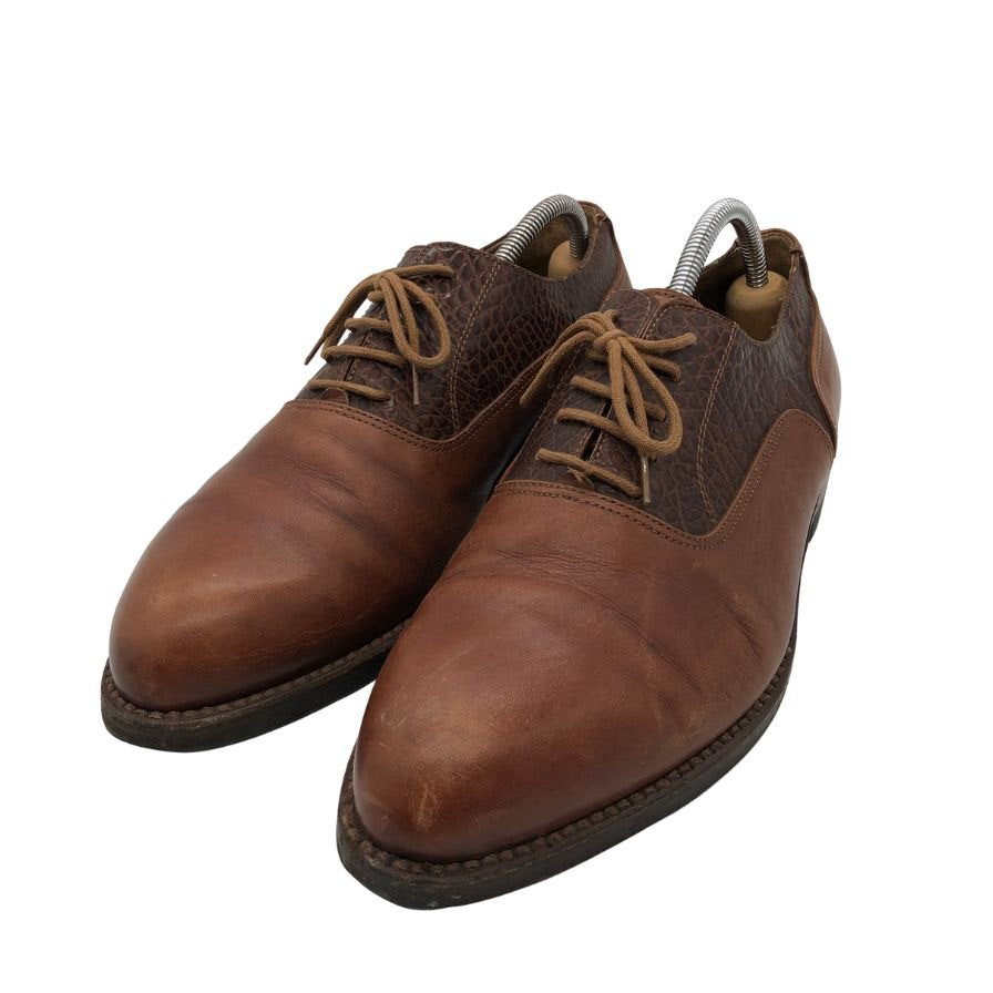 ポリーニ レザーシューズ プレーントゥ クロコ×カーフコンビ メンズ ブラウン サイズ6  POLLINI 約25.0cm【PTM3】
