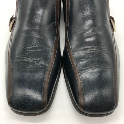 プラダ レザーシューズ シングル モンク サイドゴア バイカラー ネイビー ブラウン サイズ6.5 PRADA 約25.5cm【PTM3】