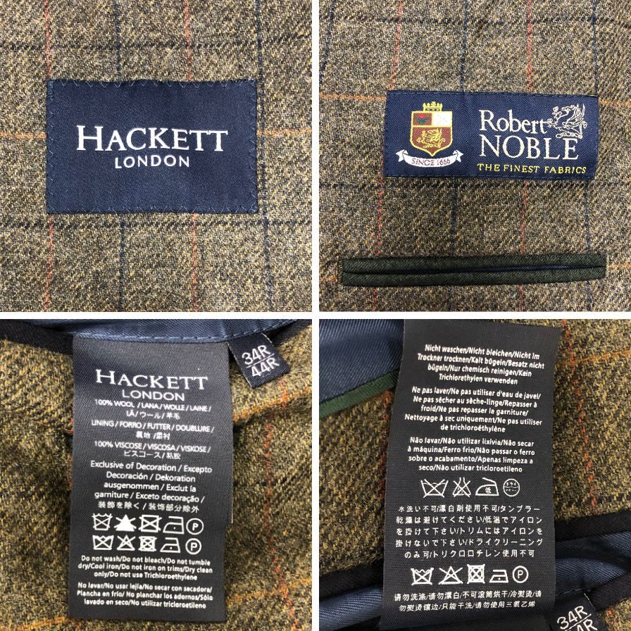 極美品◆ハケットロンドン  テーラードジャケット ウール 羊毛 チェック柄 グレー系 サイズ34R/44R HACKETT LONDON 【AFA1】