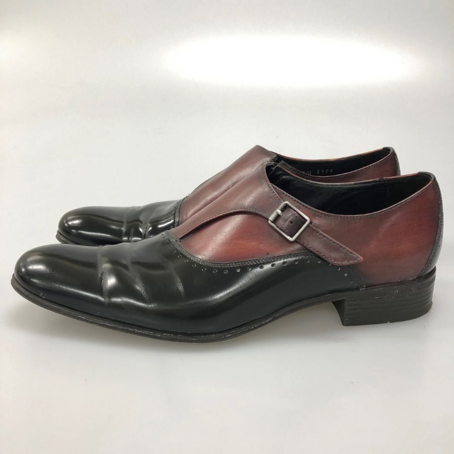 ランバンコレクション ブラックシャイニー  コンビモンク ストラップ ドレスシューズ 83378 メンズサイズ 25.5 バイカラー LANVIN COLLECTION 約25.5cm【AFC47】