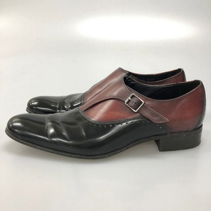 ランバンコレクション ブラックシャイニー  コンビモンク ストラップ ドレスシューズ 83378 メンズサイズ 25.5 バイカラー LANVIN COLLECTION 約25.5cm【AFC47】