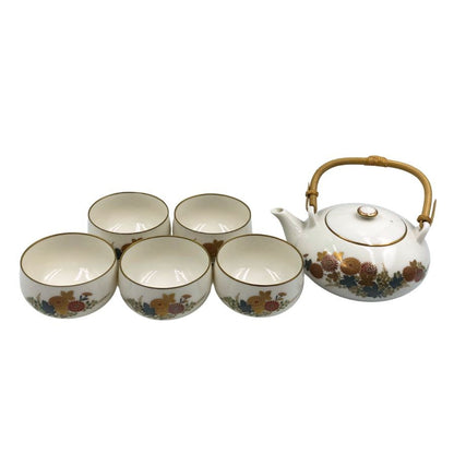 香蘭社 花柄 ホワイト×ゴールド 急須・湯呑セット【AFI26】【中古】